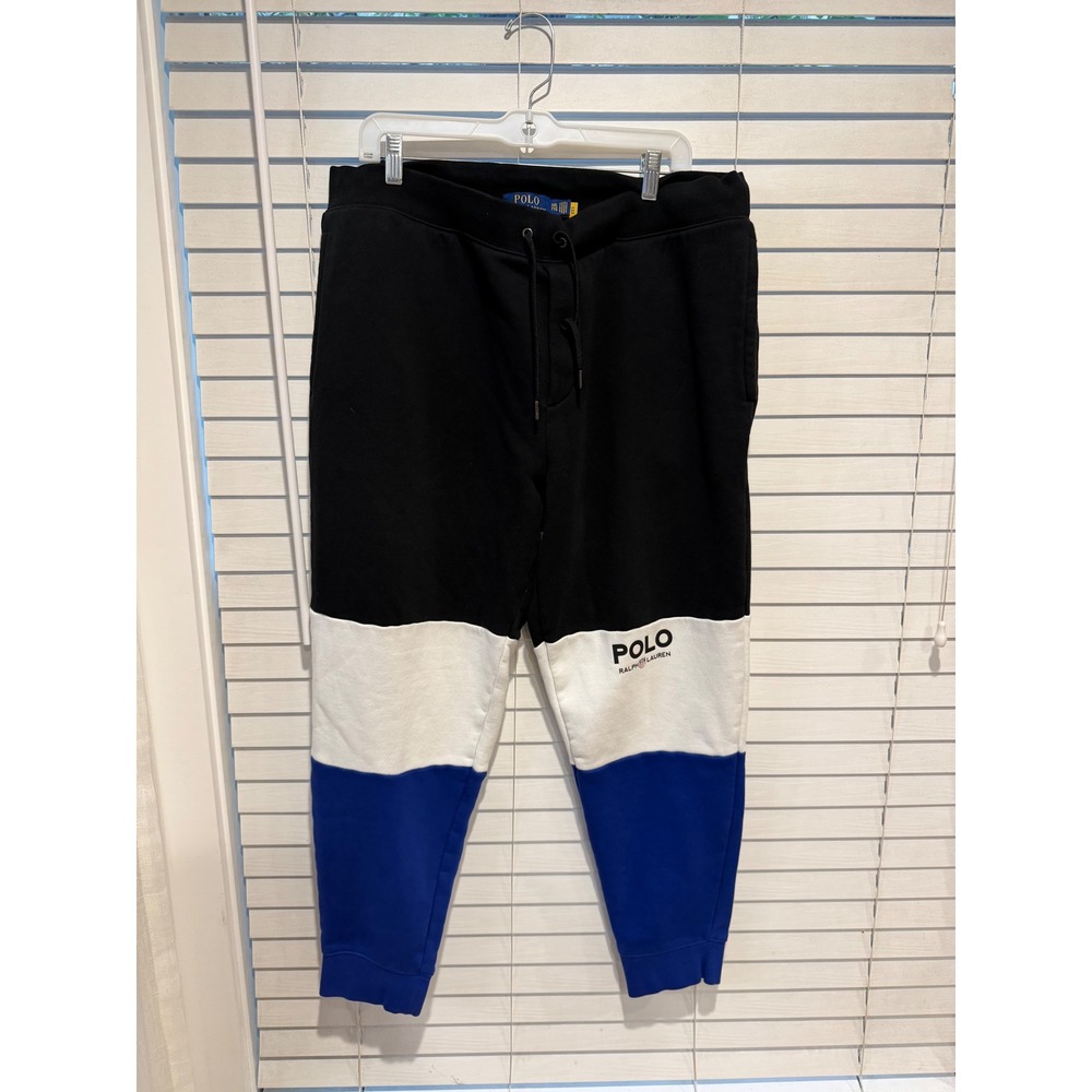 Polo Ralph Lauren Mens XXL Colorblock Jogger Sweatpants Black White Blue Logo
